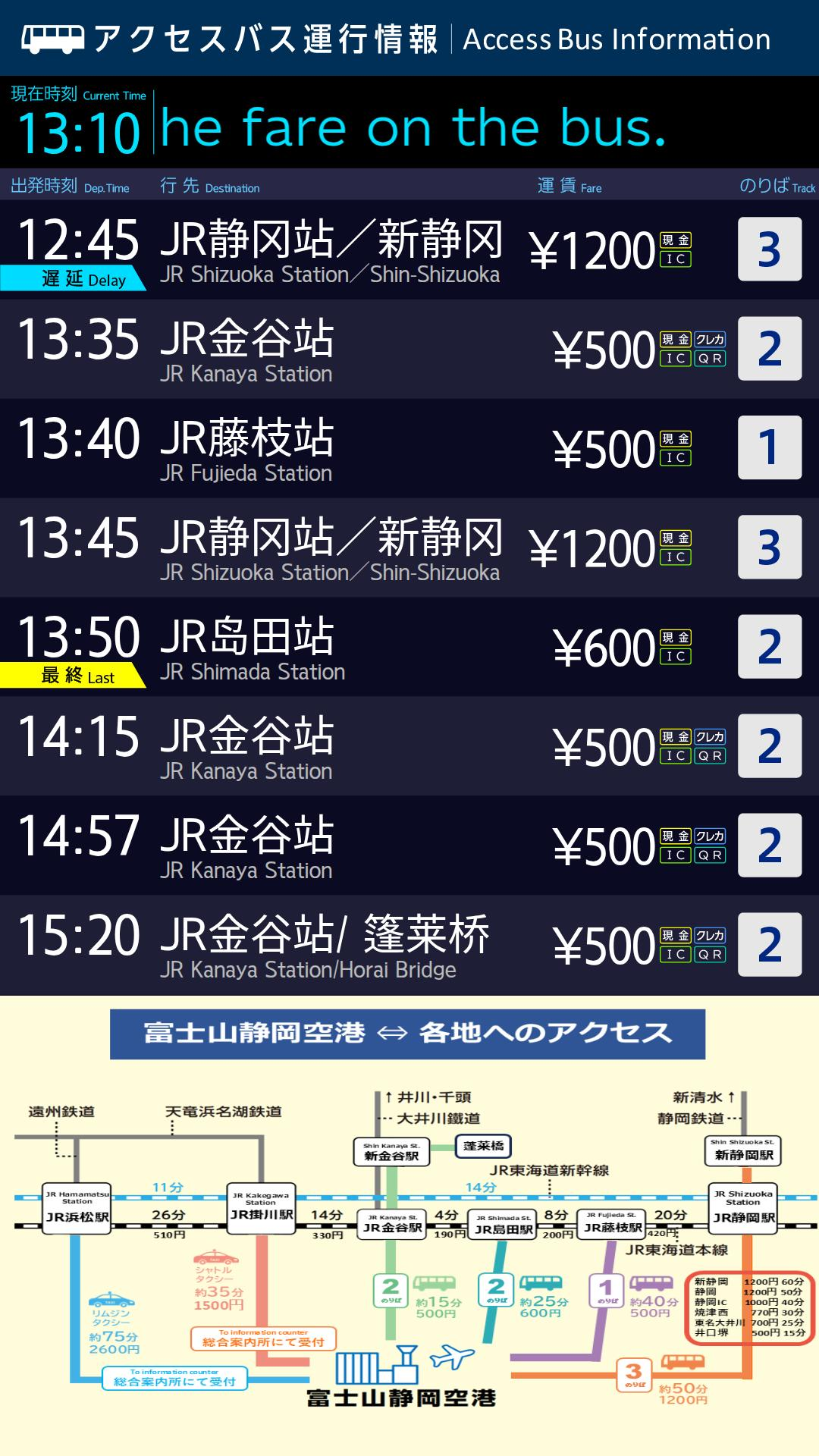 富士山静岡空港にバス発車案内表示システム（CMP）イメージ