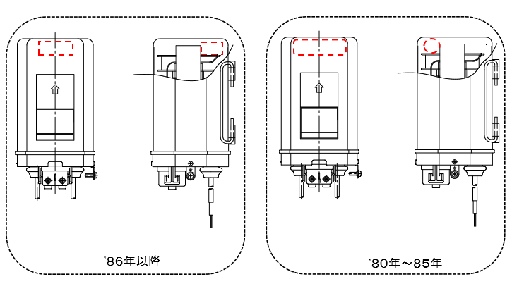 二次電圧：15,12,9kV機種73~80年、68~73年コンデンサの位置